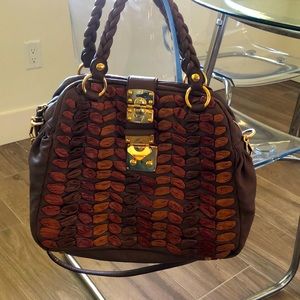 Miu Miu Brown Intreccio “Raisin” Satchel with Strap
